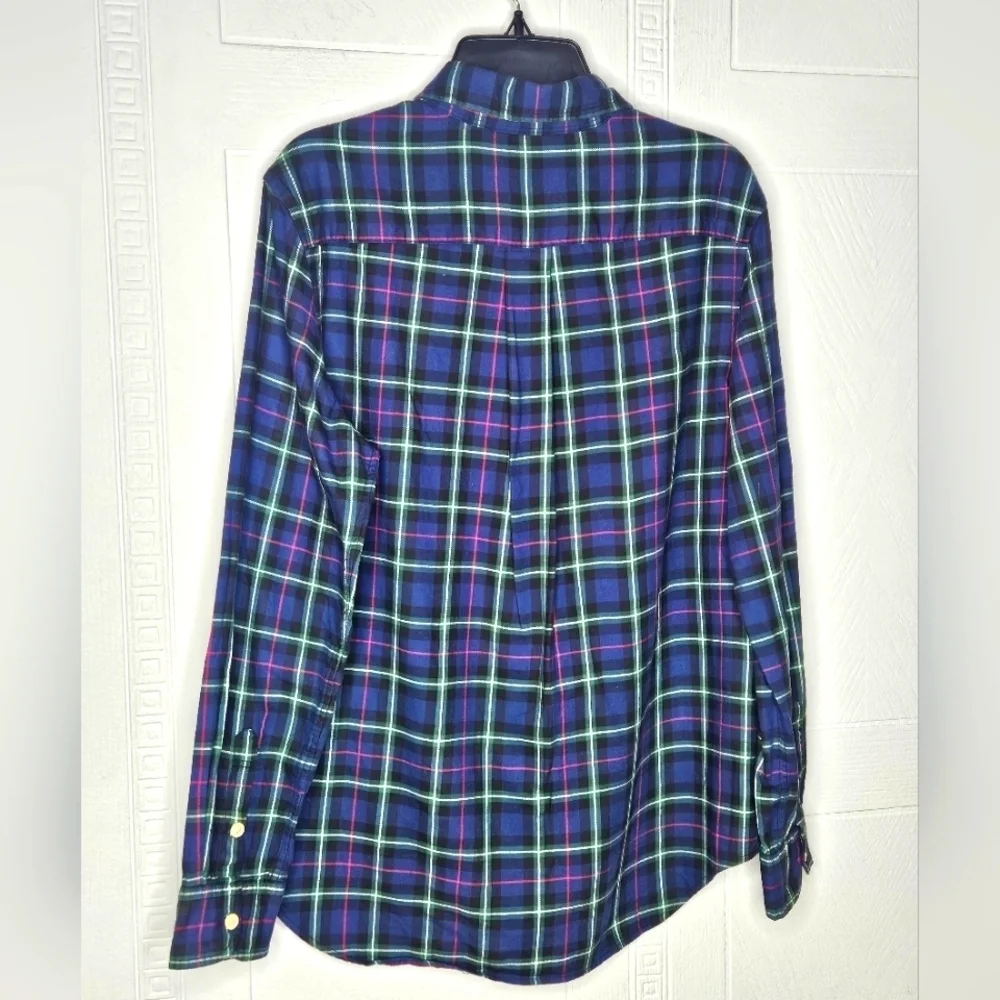 Ralph Lauren Boy Tartan Plaid Button Down Long Sleeve Shirt Navy L (14-16)